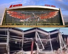 Видео обрушения стадиона «Арена Омск» появилось в сети