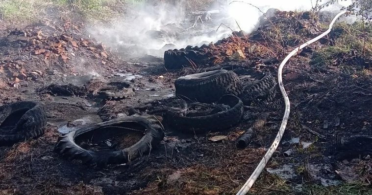 В Глазове загорелись автомобильные покрышки в районе птицефабрики