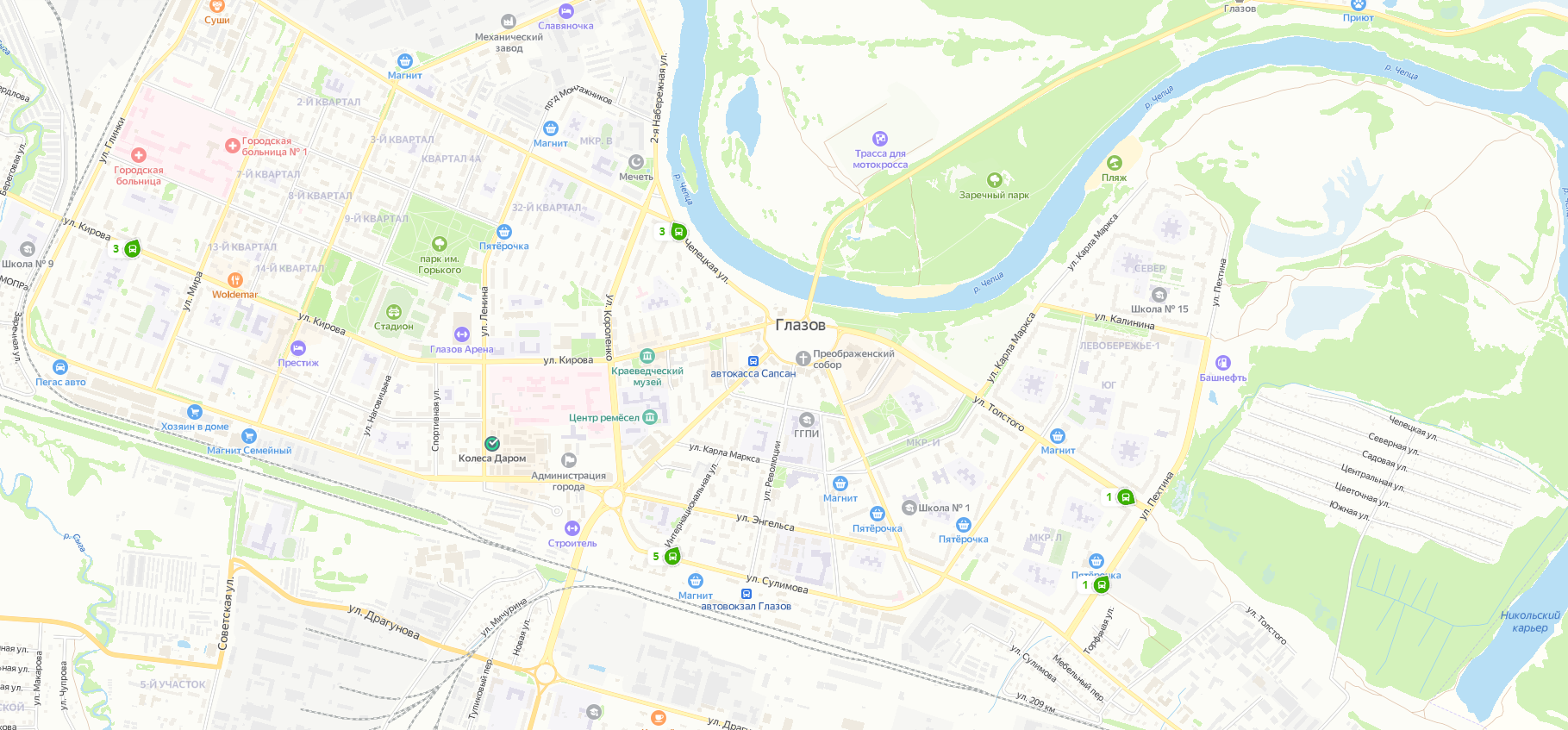 Четыре автобусных маршрута Глазова начали отображаться на Яндекс Картах