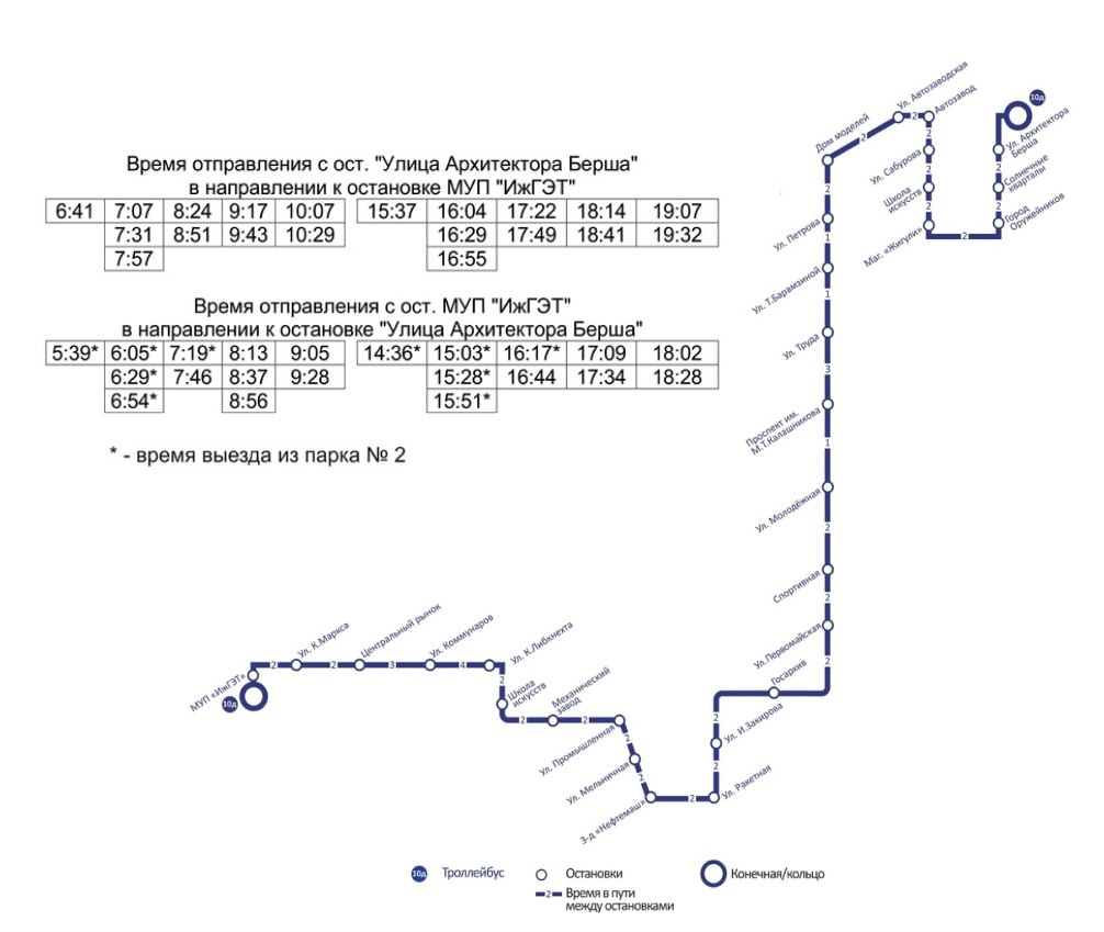 В Ижевске установили расписание для новых троллейбусов на маршруте №10Д 