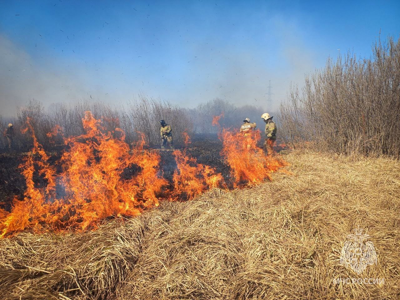 Спасатели борются с ландшафтным пожаром между деревнями Старый и Новый Чультем по Сарапульскому тракту
