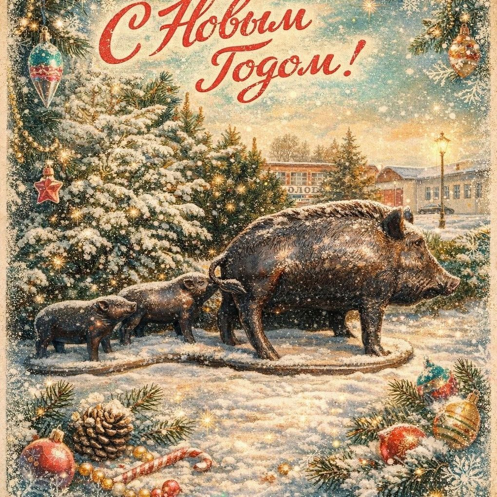 Новогодние открытки с видами посёлка Ува стилизовали под советское ретро